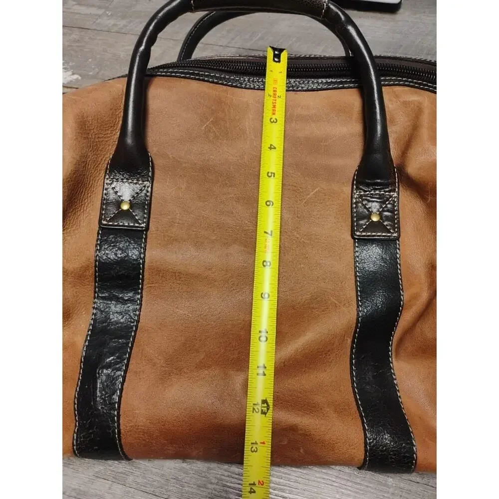 Vintage 90s Timberland Brown 100% Leather Duffle Bag Carry On Weekender Strap